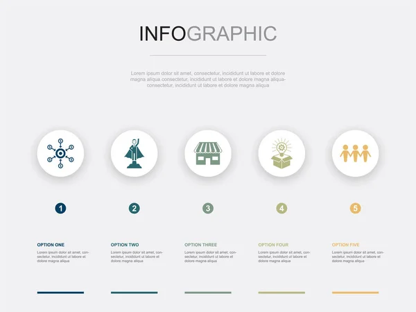 Crowdfunding Start Marktplatz Produkteinführung Icons Für Soziale Teilhabe Infografik Design — Stockvektor