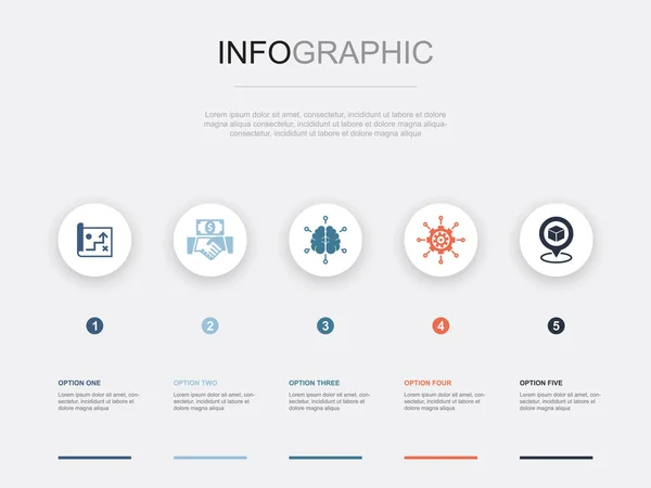 Strategi Karta Investeringar Business Intelligence Management Positionering Ikoner Infographic Design — Stock vektor