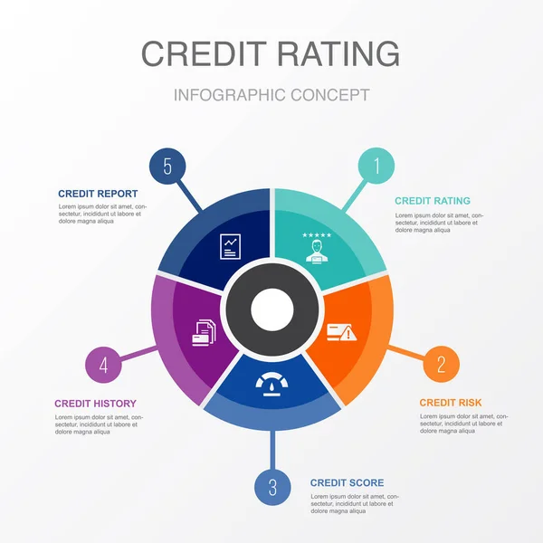 Credit Rating Risk Credit Score Credit History Report Icons Plantilla — Archivo Imágenes Vectoriales