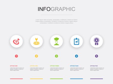 hedef, hedef, dilek, görev, ödül simgeleri Infographic tasarım şablonu. 5 adımlı yaratıcı kavram