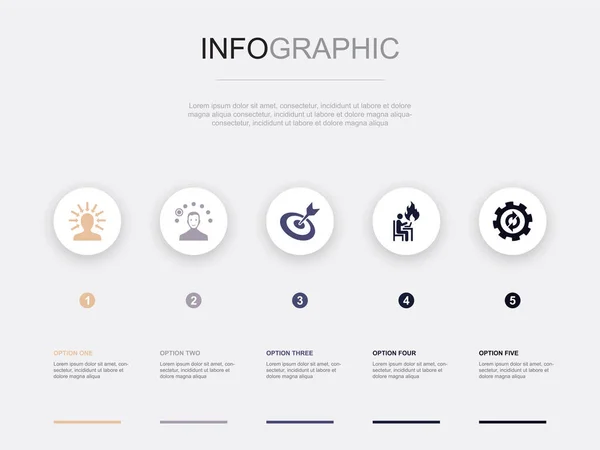 Müşteri Odaklaması Ilgi Hedef Sıkı Çalışma Işlem Simgeleri Infographic Tasarım — Stok Vektör