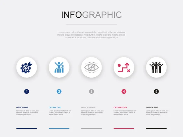 Zielsetzung Motivation Vision Strategie Erfolgssymbole Infografik Design Vorlage Kreatives Konzept — Stockvektor