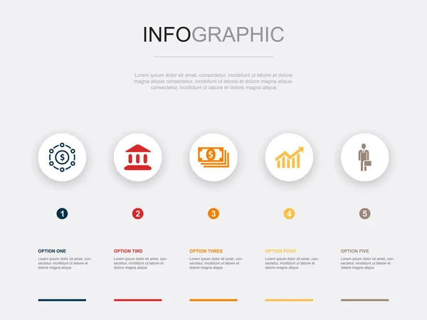 Finans Bank Pengar Diagram Affärsman Ikoner Infographic Design Mall Kreativt — Stock vektor