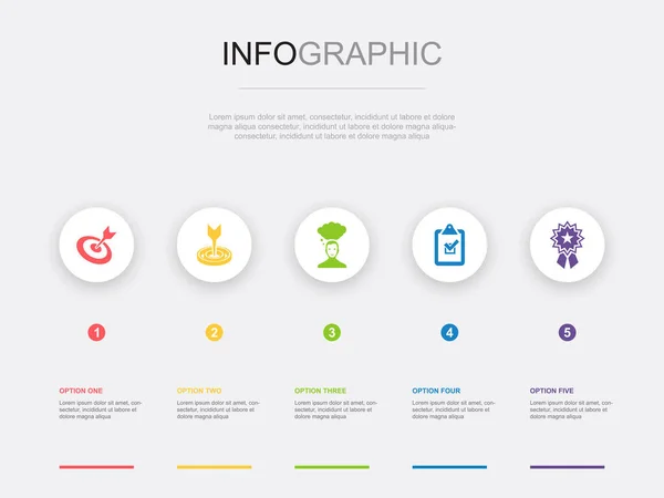 Hedef Hedef Dilek Görev Ödül Simgeleri Infographic Tasarım Şablonu Adımlı — Stok Vektör
