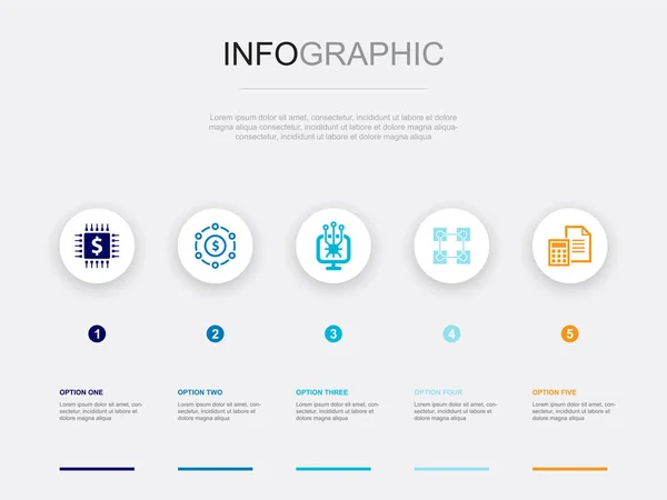 Fintech Finance Technology Blockchain Accounting Icons Infographic Design Template 具有5个步骤的创意概念 — 图库矢量图片