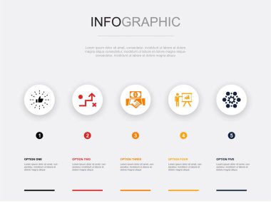 en iyi uygulamalar, strateji, yatırım, pazarlama, iş süreci simgeleri Infographic tasarım şablonu. 5 adımlı yaratıcı kavram