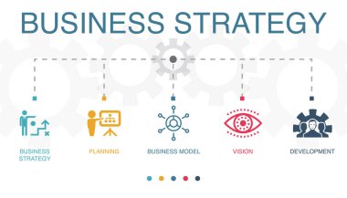 İş stratejisi, planlama, iş modeli, vizyon, kalkınma ikonları Infographic tasarım şablonu. 5 adımlı yaratıcı kavram