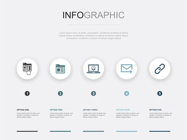 사이트 브라우저 Email 아이콘 Infographic Design Template 단계가 크리에이티브 — 스톡 벡터