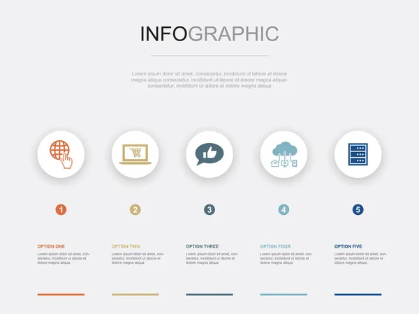 Internet Commerce Médias Sociaux Iot Icônes Serveur Modèle Conception Infographie — Image vectorielle