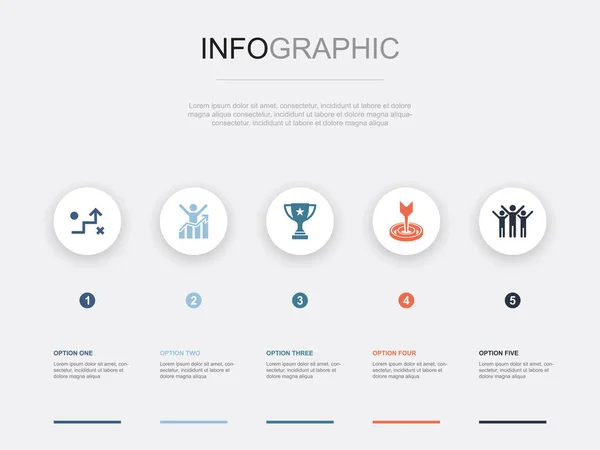 Μάρκετινγκ Κίνητρο Επίτευγμα Στόχος Εικονίδια Επιτυχίας Infographic Design Template Δημιουργική — Διανυσματικό Αρχείο