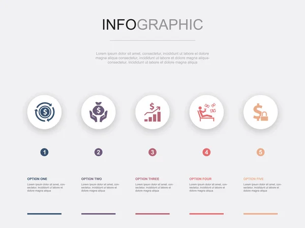 Einkommen Geld Sparen Gewinn Passives Einkommen Festeinkommen Symbole Infografik Design — Stockvektor