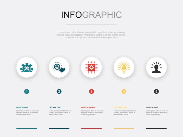 Geliştirme Araştırma Teknoloji Fikir Hayal Gücü Ikonları Infographic Tasarım Şablonu — Stok Vektör