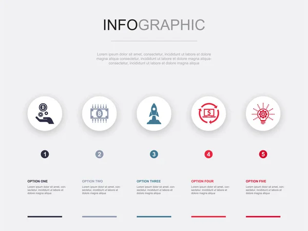 Ico Cryptocurrency Startup Digitális Gazdaság Innovációs Ikonok Infographic Design Template — Stock Vector