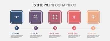 Dijital devrim, internet, engelleme zinciri, yenilik, robot ikonları Infographic tasarım şablonu. 5 adımlı yaratıcı kavram