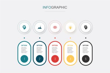 Sabır, görev, vizyon, irade, amaç simgeleri Infographic tasarım şablonu. 5 adımlı yaratıcı kavram