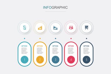 Borsa, borsa, ayı pazarı, anlaşma, pazar stratejisi ikonları Infographic tasarım şablonu. 5 adımlı yaratıcı kavram