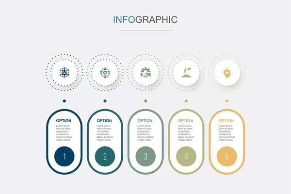 Teamvaardigheden Samenwerking Samenwerking Leiderschap Probleemoplossende Pictogrammen Infographic Design Template Creatief — Stockvector
