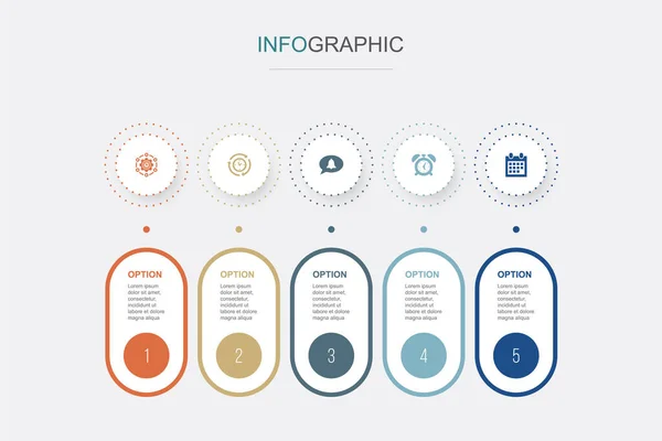 Tijdmanagement Efficiëntie Herinnering Alarm Kalender Pictogrammen Infographic Design Template Creatief — Stockvector