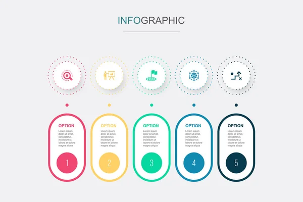 Analysis Marketing Goal System Strategy Icons Plantilla Diseño Infográfico Concepto — Vector de stock