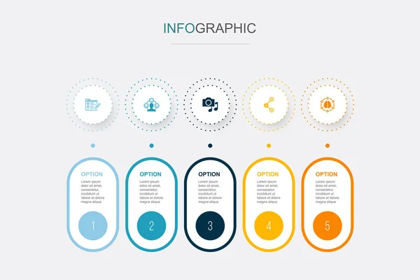 Blog Emoción Medios Comunicación Compartir Iconos Creativos Plantilla Diseño Infográfico — Vector de stock
