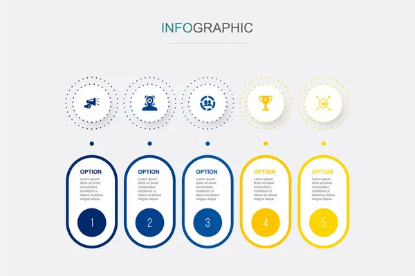 プロモーション フォーカス 人口統計 ソーシャルメディアキャンペーンのアイコンインフォグラフィックデザインテンプレート 5つのステップで創造的なコンセプト — ストックベクタ