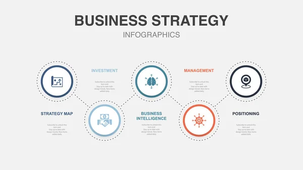 Strategy Map Investment Business Intelligence Management Positioning Icons Modèle Conception — Image vectorielle