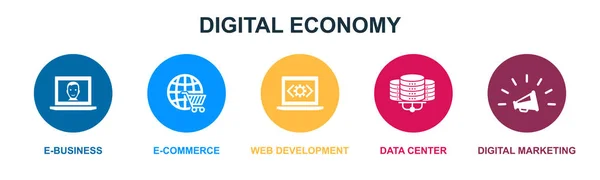 Affärer Handel Webbutveckling Datacenter Digital Marknadsföring Ikoner Infographic Design Mall — Stock vektor