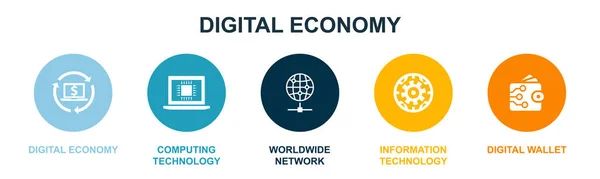 Цифровая Экономика Вычислительная Техника Всемирная Сеть Информационные Технологии Иконки Цифрового — стоковый вектор
