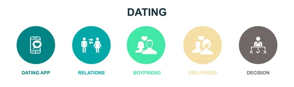 Dating App Relations Chłopak Dziewczyna Ikony Decyzji Infograficzny Szablon Projektu — Wektor stockowy