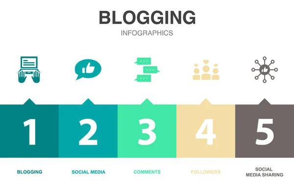 Εικονίδια Blogging Infographic Πρότυπο Σχεδιασμού Δημιουργική Ιδέα Βήματα — Διανυσματικό Αρχείο