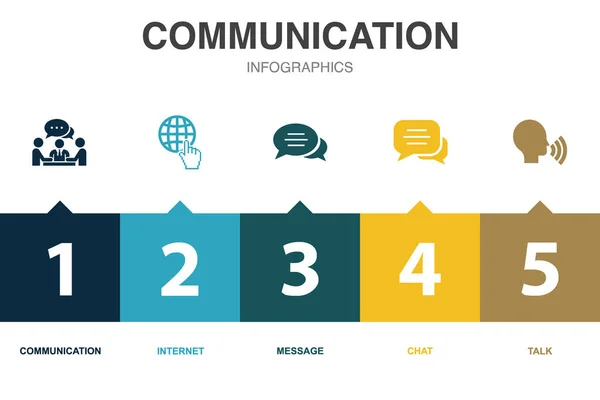 Icônes Communication Modèle Conception Infographique Concept Créatif Étapes — Image vectorielle