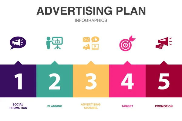 Reklam Plan Ikoner Infographic Design Mall Kreativt Koncept Med Alternativ — Stock vektor