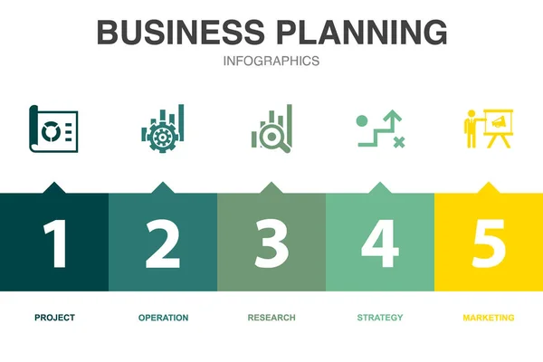 Ícones Planejamento Negócios Modelo Design Infográfico Conceito Criativo Com Passos — Vetor de Stock
