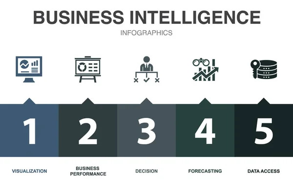 Icônes Business Intelligence Modèle Conception Infographie Concept Créatif Étapes — Image vectorielle