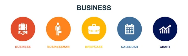 Negócios Homem Negócios Pasta Calendário Ícones Gráfico Modelo Design Infográfico —  Vetores de Stock