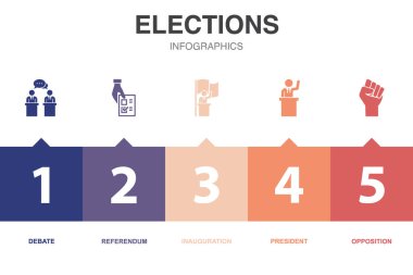 Seçim simgeleri Infographic tasarım şablonu. 5 adımlı yaratıcı kavram