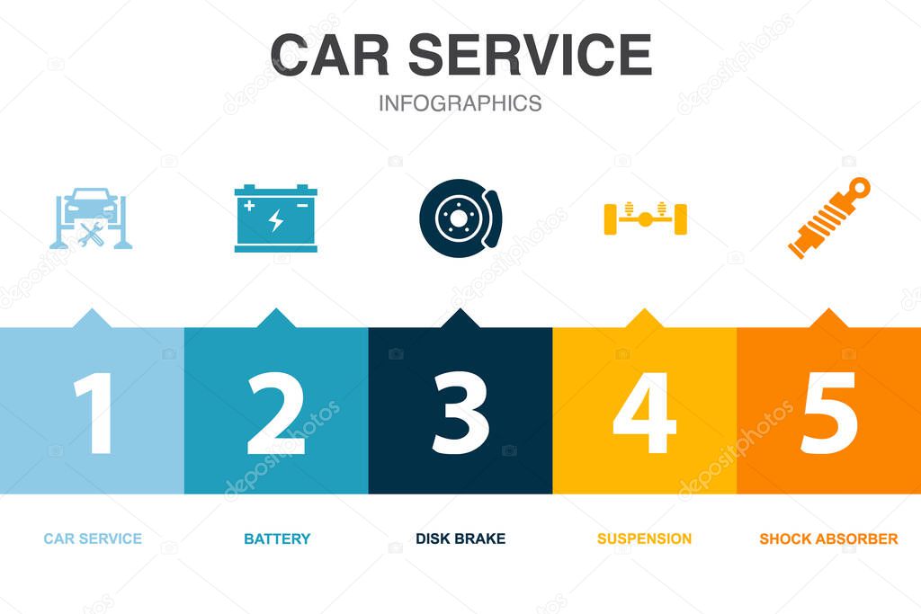 Car service icons Infographic design template. Creative concept with 5 options