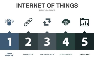 Şeylerin internet simgeleri Infographic tasarım şablonu. 5 seçenekli yaratıcı konsept