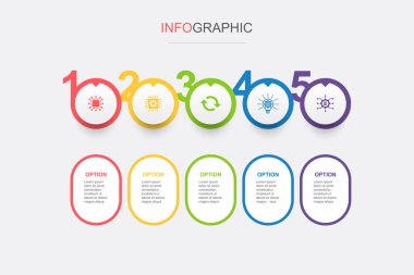 dijital bozulma, teknoloji, değişim, yenilik, büyük veri simgeleri Infographic tasarım şablonu. 5 seçenekli yaratıcı konsept