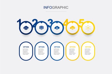 Bulut depolama, veri merkezi, Özel bulut, SaaS, Servis sağlayıcı simgeleri Infographic tasarım şablonu. 5 seçenekli yaratıcı konsept