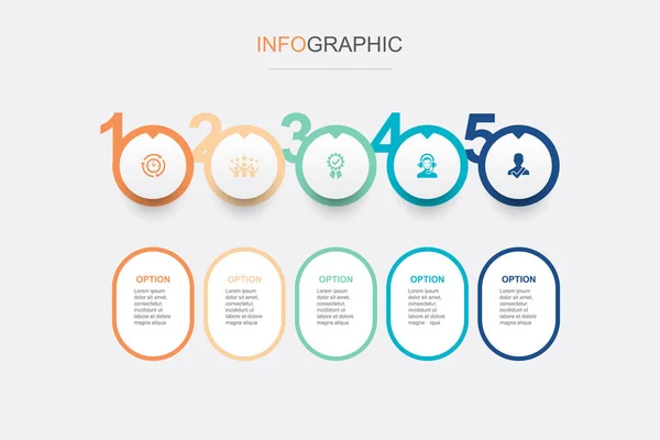 Effizienz Zufriedenheit Qualität Unterstützung Zuverlässigkeit Symbole Infografik Design Vorlage Kreatives — Stockvektor