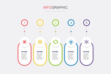 dijital bozulma, teknoloji, değişim, yenilik, büyük veri simgeleri Infographic tasarım şablonu. 5 seçenekli yaratıcı konsept