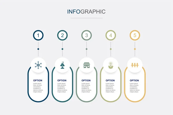 Crowdfunding Opstarten Markt Product Lancering Sociale Participatie Pictogrammen Infographic Design — Stockvector