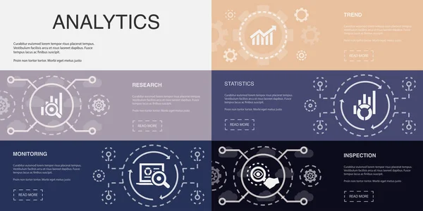 Onderzoek Monitoring Trend Statistieken Inspectie Pictogrammen Infographic Design Template Creatief — Stockvector