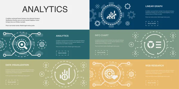 Analytics Data Visualization Linear Graph Info Chart Web Research Icons — Archivo Imágenes Vectoriales