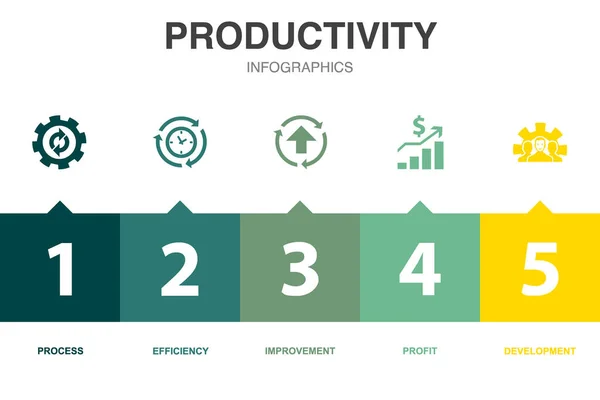 Icônes Productivité Modèle Conception Infographique Concept Créatif Avec Options — Image vectorielle