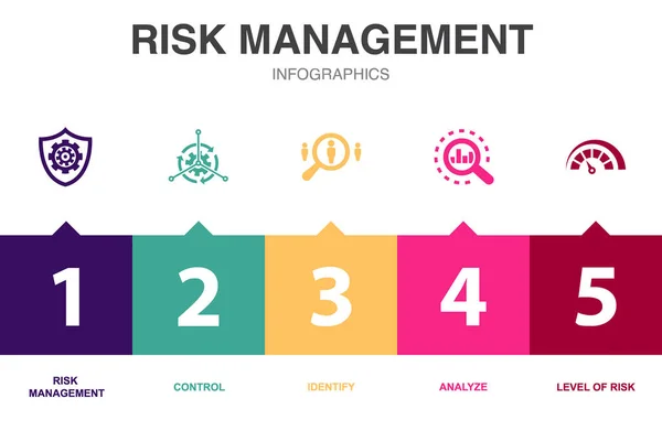 リスク管理アイコンインフォグラフィックデザインテンプレート 5つのステップで創造的なコンセプト — ストックベクタ