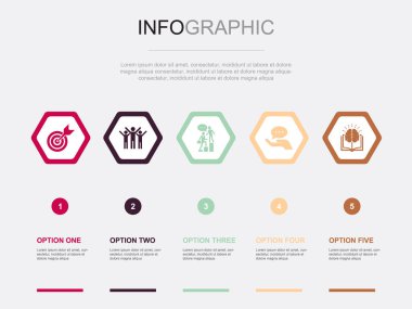 Danışmanlık simgeleri Infographic tasarım şablonu. 5 seçenekli yaratıcı konsept