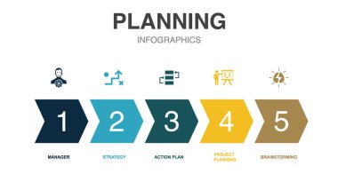 planlama simgeleri Infographic tasarım şablonu. 5 adımlı yaratıcı kavram