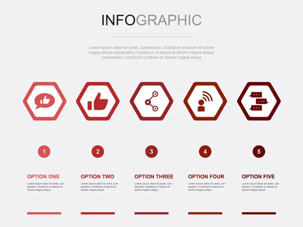 Pictograme Social Media Șablon Design Infografic Concept Creativ Opțiuni — Vector de stoc
